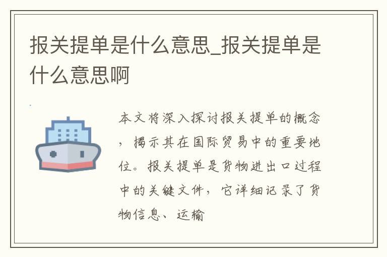 报关提单是什么意思_报关提单是什么意思啊