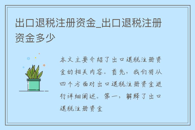 出口退税注册资金_出口退税注册资金多少