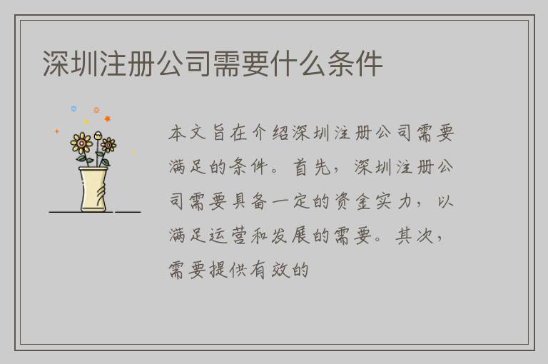 深圳注册公司需要什么条件