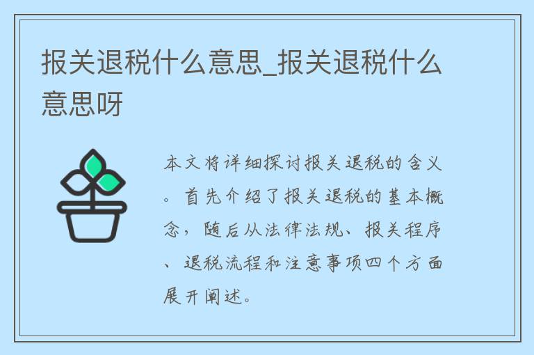 报关退税什么意思_报关退税什么意思呀