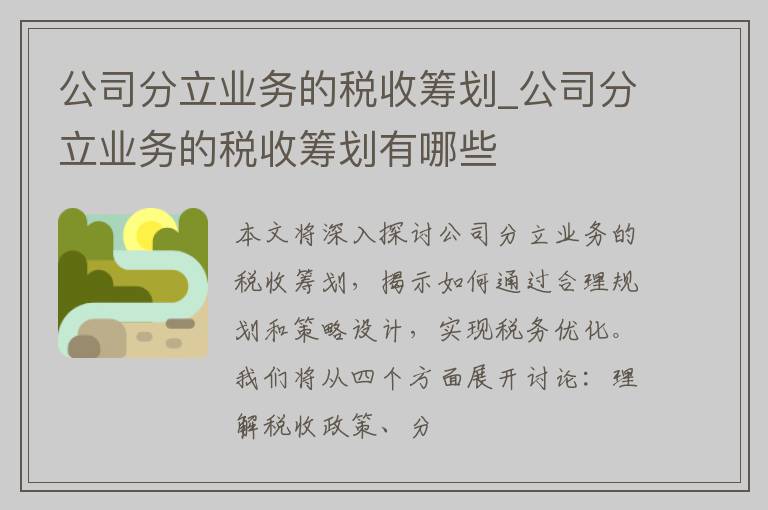 公司分立业务的税收筹划_公司分立业务的税收筹划有哪些