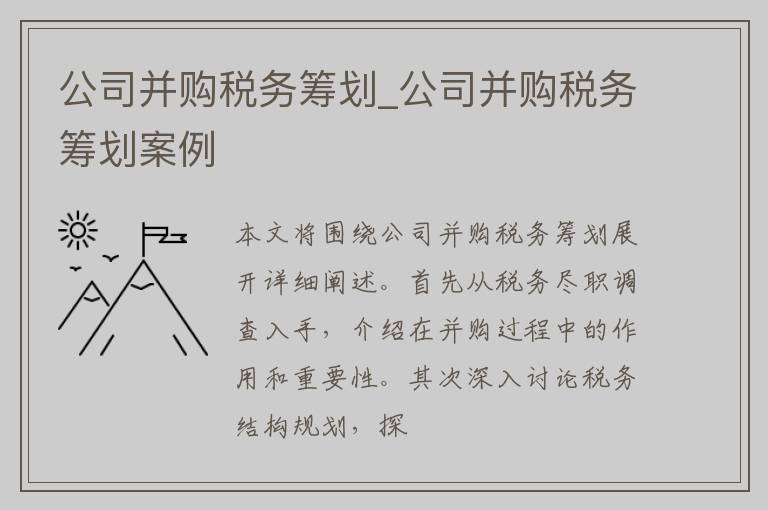 公司并购税务筹划_公司并购税务筹划案例