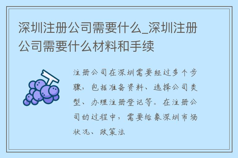 深圳注册公司需要什么_深圳注册公司需要什么材料和手续