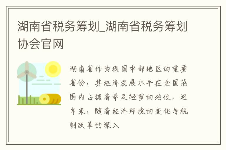 湖南省税务筹划_湖南省税务筹划协会官网