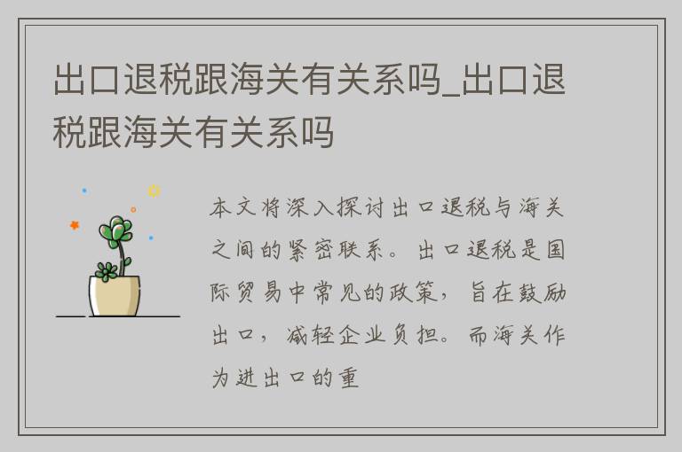 出口退税跟海关有关系吗_出口退税跟海关有关系吗
