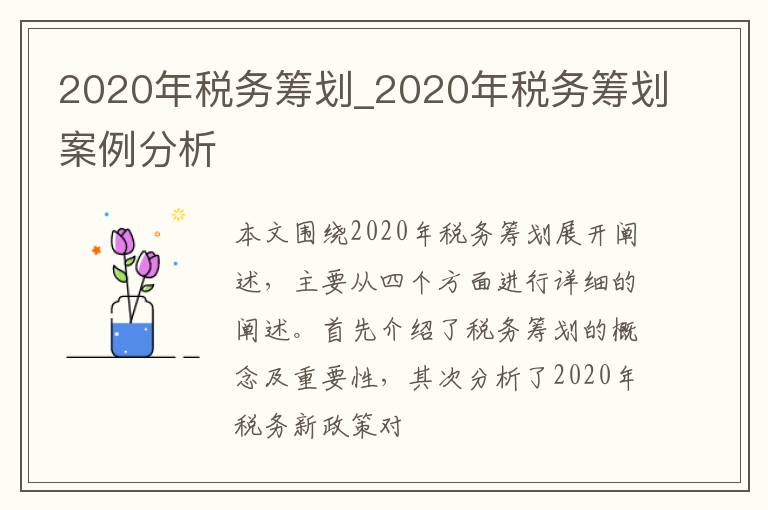2020年税务筹划_2020年税务筹划案例分析