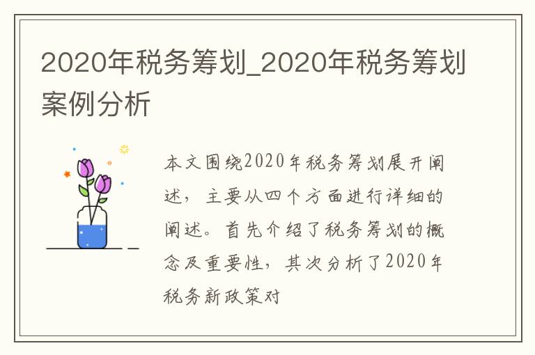 2020年税务筹划_2020年税务筹划案例分析