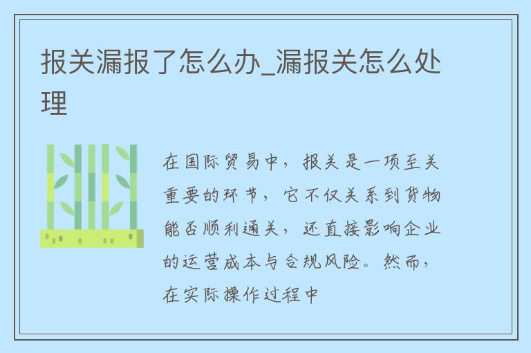 报关漏报了怎么办_漏报关怎么处理