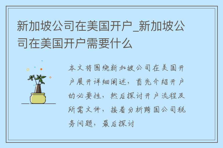 新加坡公司在美国开户_新加坡公司在美国开户需要什么